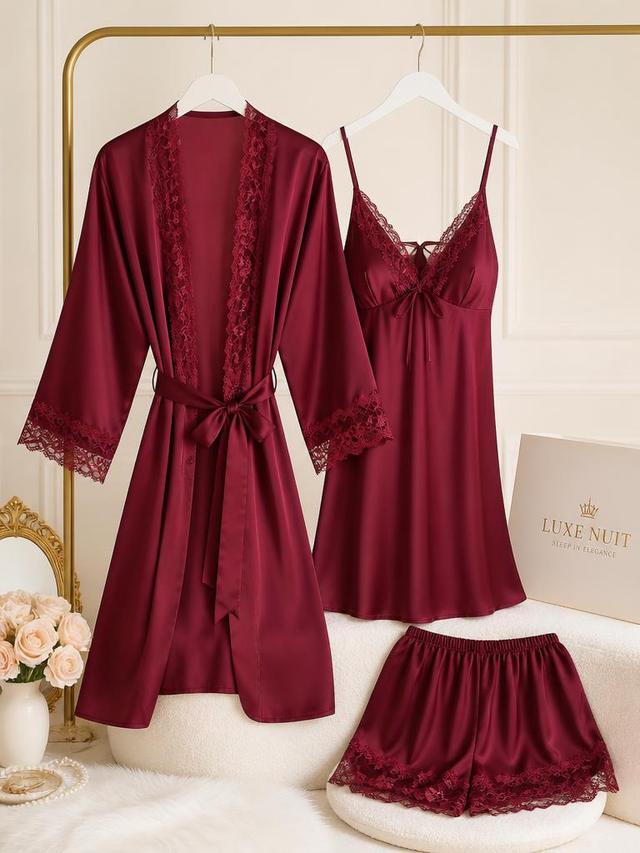 Wine Silk Night Suit